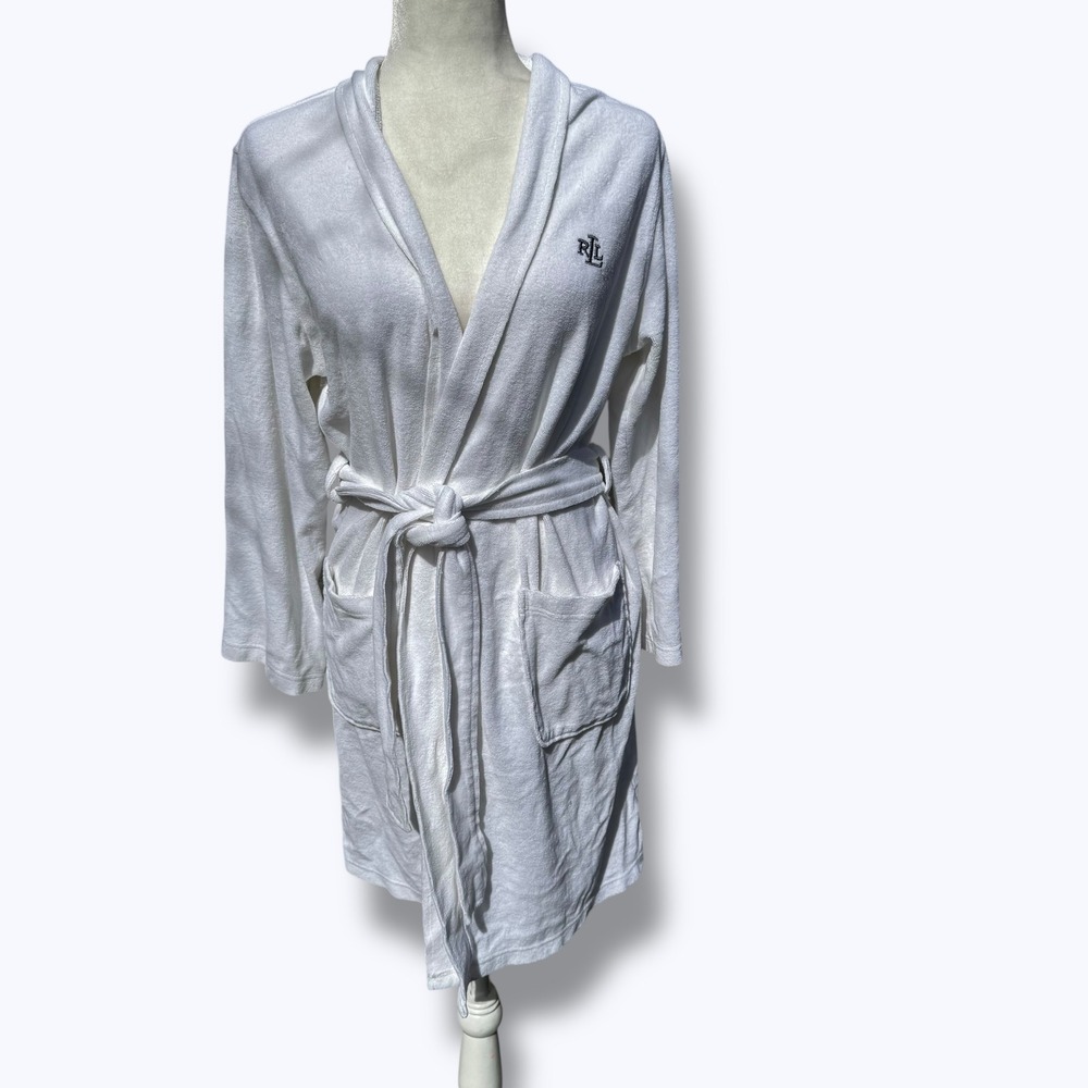 Lauren‎ Ralph Lauren White Robe Women's Size M Plush Belted Bathrobe Soft Lounge